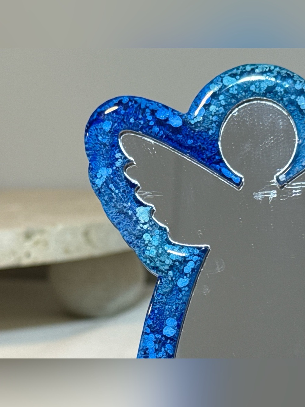 Handmade Blue Resin Angel Mirror | Glitter Decorative Mirror - Picture 3 of 6